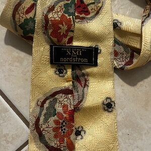 Nordstrom Yellow Silk Tie with Red & Green Floral Motif